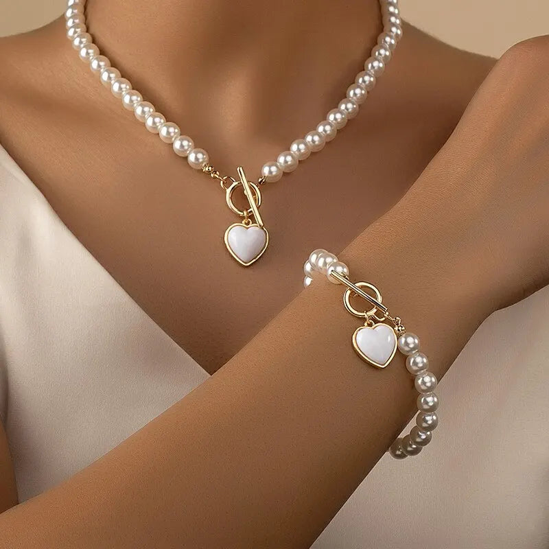 Beaded Heart Pendant & Bracelet Set