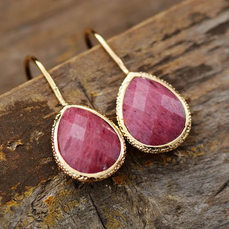 Amazonite Teardrop Gold Earrings
