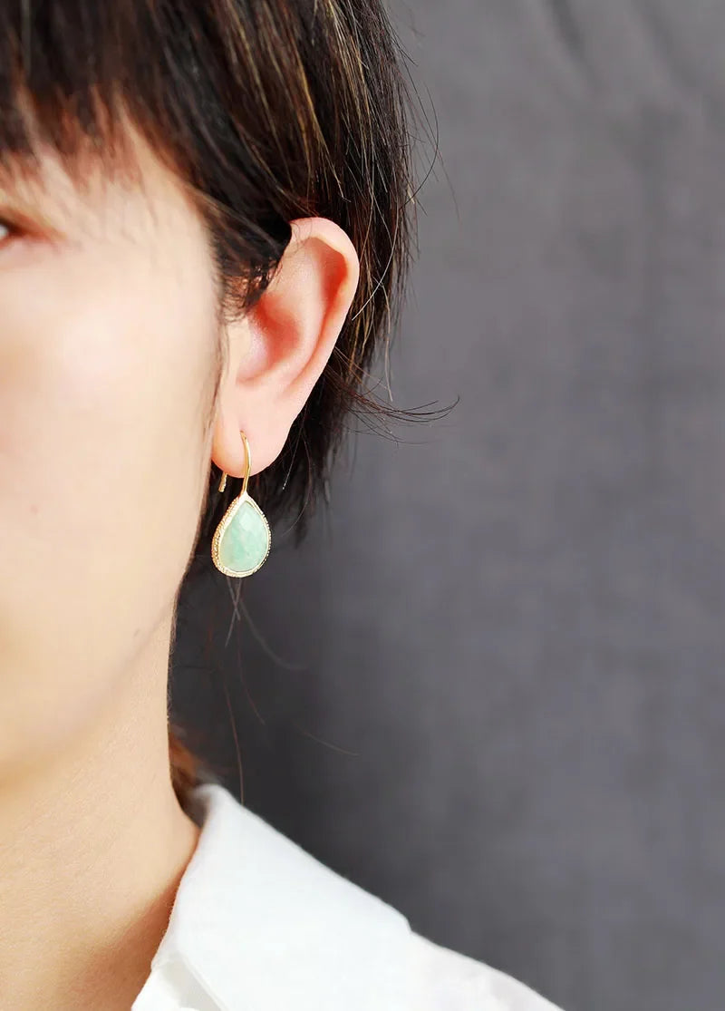 Amazonite Teardrop Gold Earrings