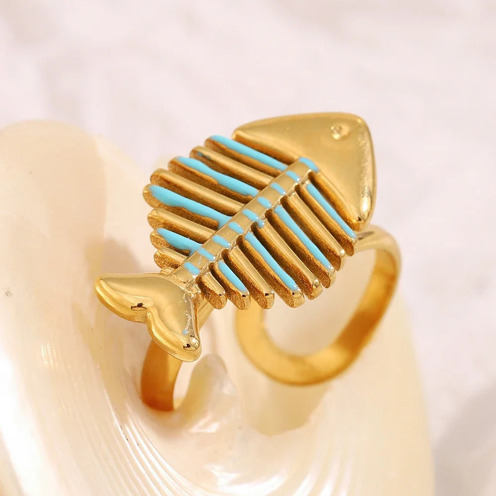 Aqua Tide Fishbone Ring