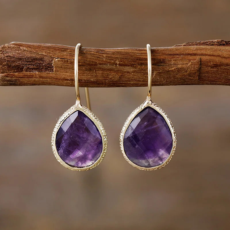 Amazonite Teardrop Gold Earrings