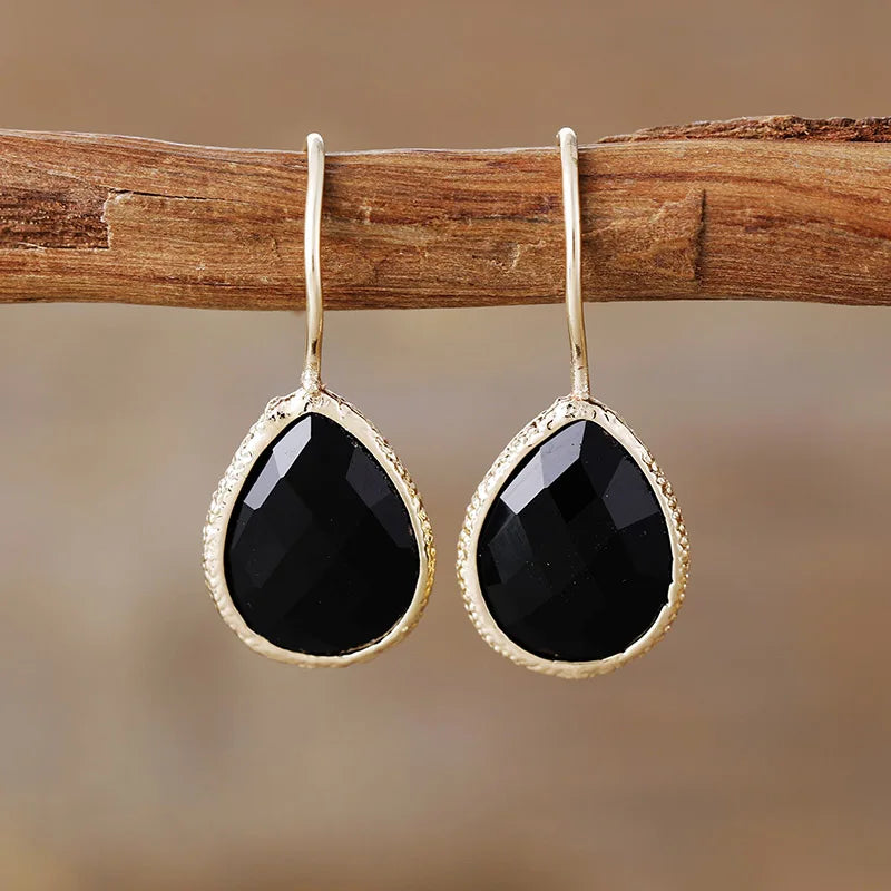 Amazonite Teardrop Gold Earrings