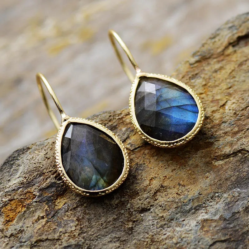 Amazonite Teardrop Gold Earrings