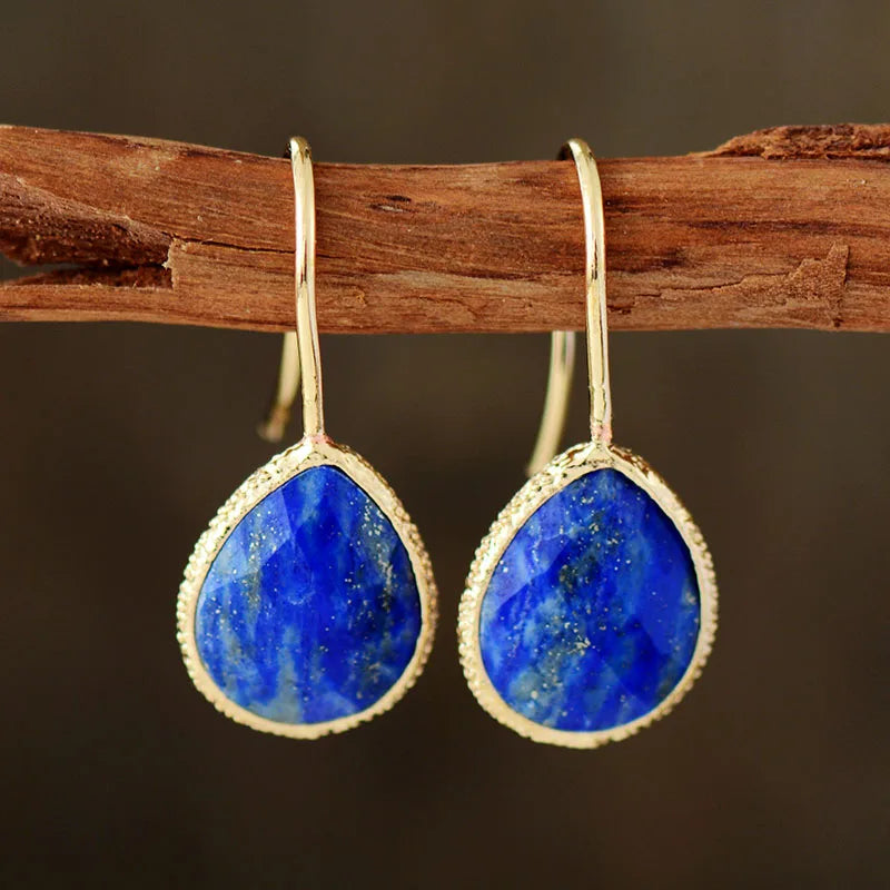 Amazonite Teardrop Gold Earrings