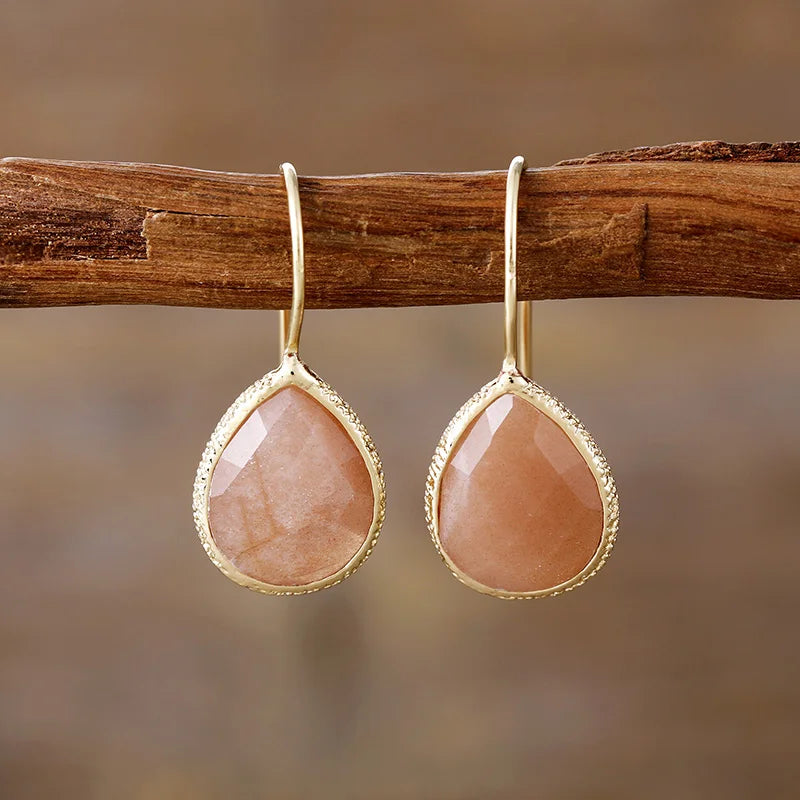 Amazonite Teardrop Gold Earrings